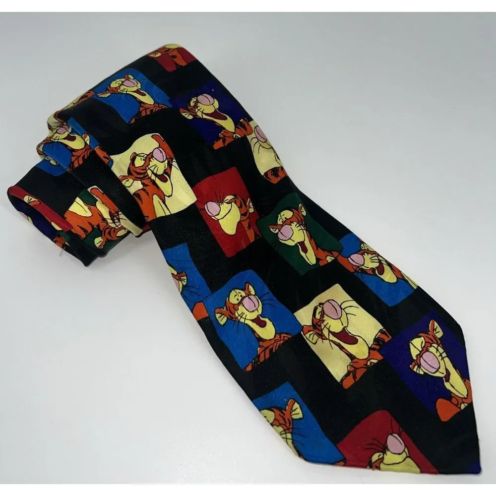 Vintage Winnie the Pooh Tigger Necktie Men's Black‎ Shirt Tie 90s Cartoon Disney